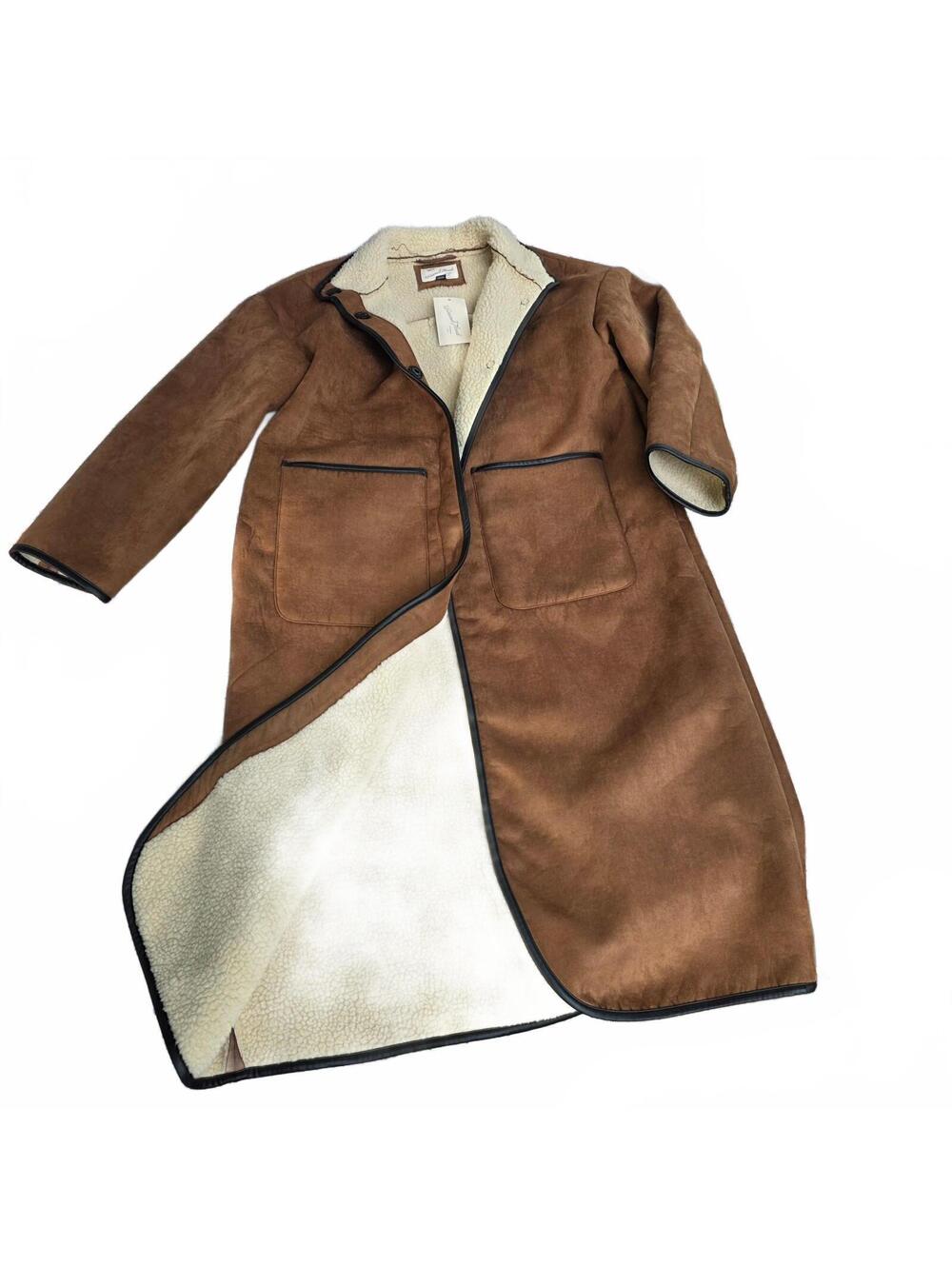 NWT - Women's Small - Universal Threads Brown faux shearling long coat